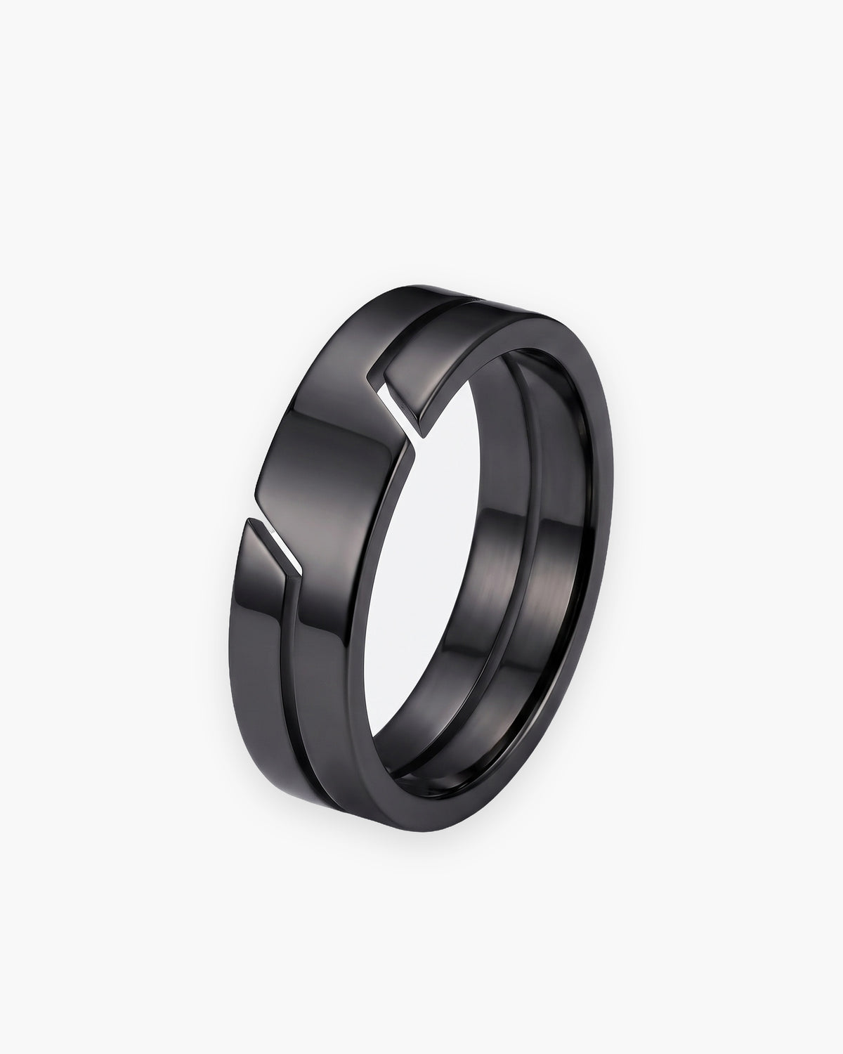Atlas layered split band ring in black stainless steel [c:black]