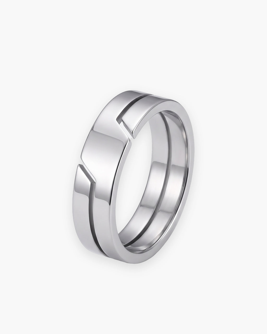 Atlas layered split band ring in silver stainless steel [c:silver]