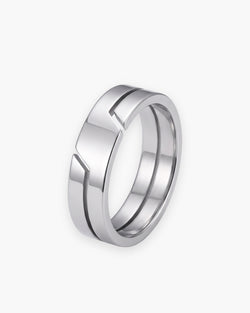 Atlas layered split band ring in silver stainless steel [c:silver]