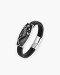 Atlas lizard plaque bracelet in black braided leather and steel [c:black]