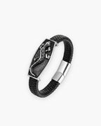 Atlas lizard plaque bracelet in black braided leather and steel [c:black]
