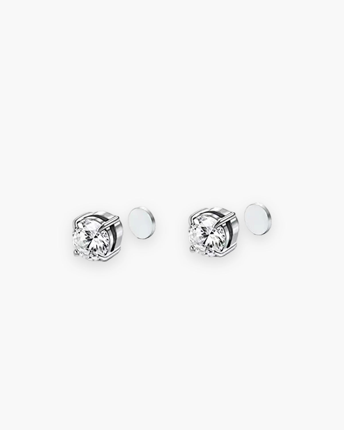 Atlas magnetic non-pierced round cubic zirconia stud earrings in silver stainless steel, pair [c:silverroundcz]