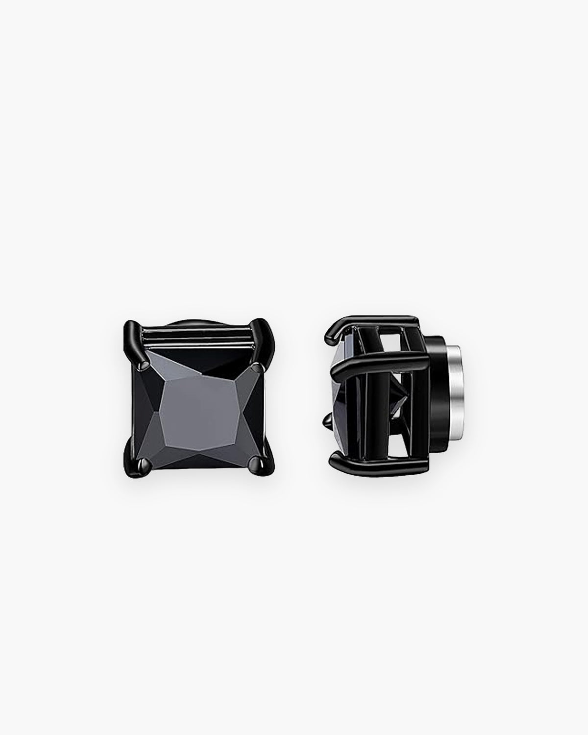Atlas magnetic non-pierced square black cubic zirconia stud earrings in black stainless steel, pair [c:blacksquarecz]