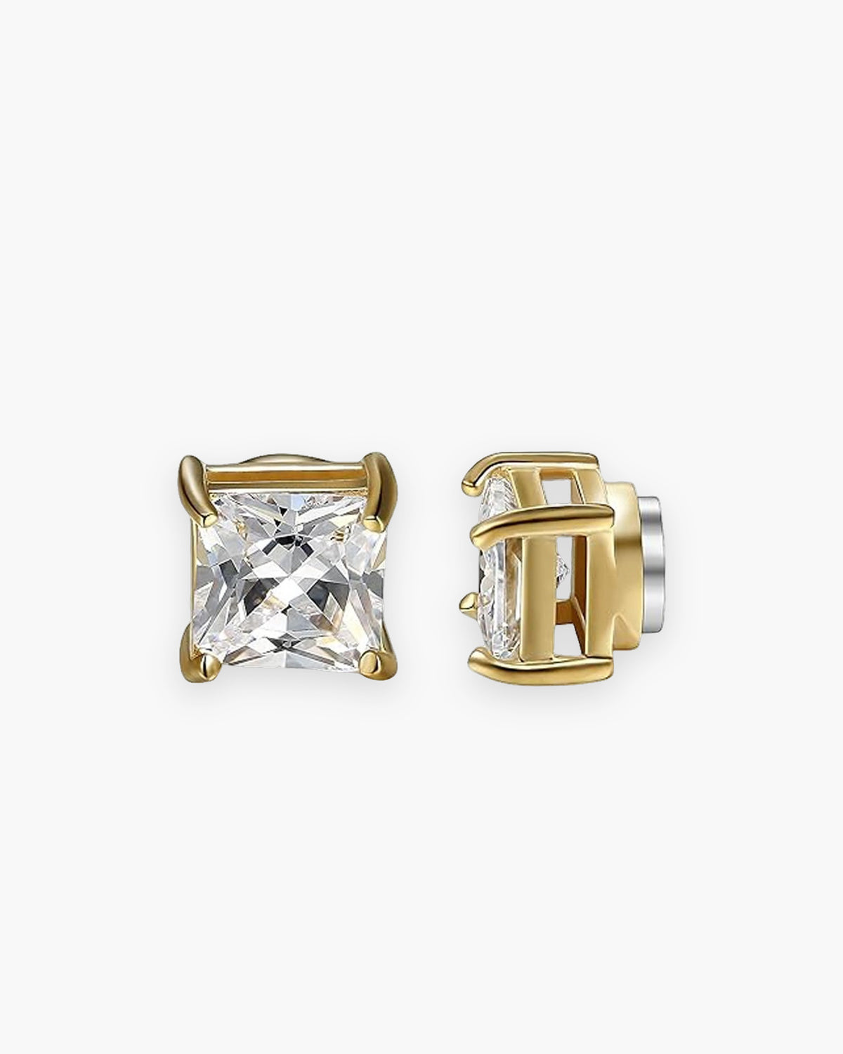 Atlas magnetic non-pierced square cubic zirconia stud earrings in gold-tone stainless steel, pair [c:goldsquarecz]