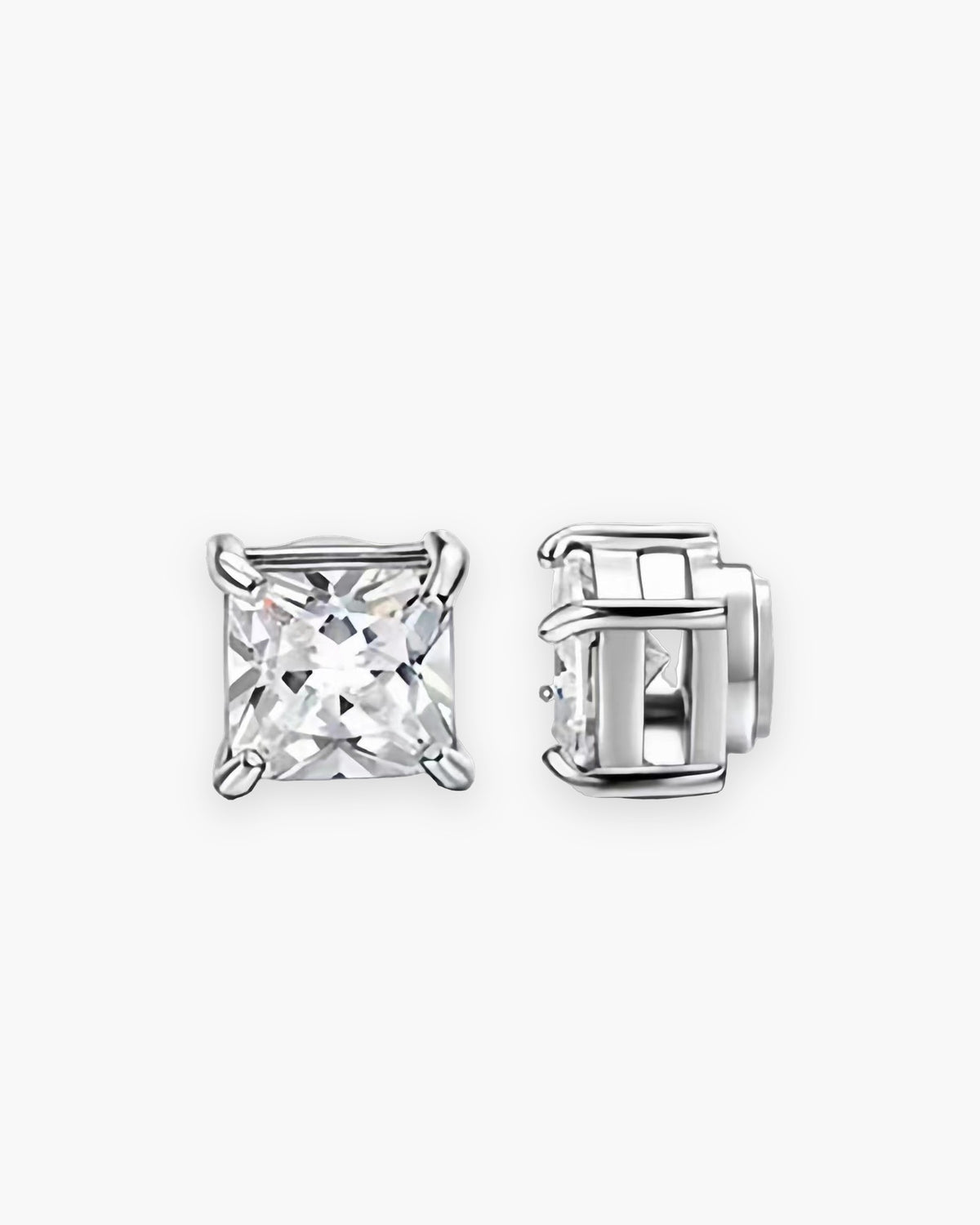 Atlas magnetic non-pierced square cubic zirconia stud earrings in silver stainless steel, pair [c:silversquarecz]