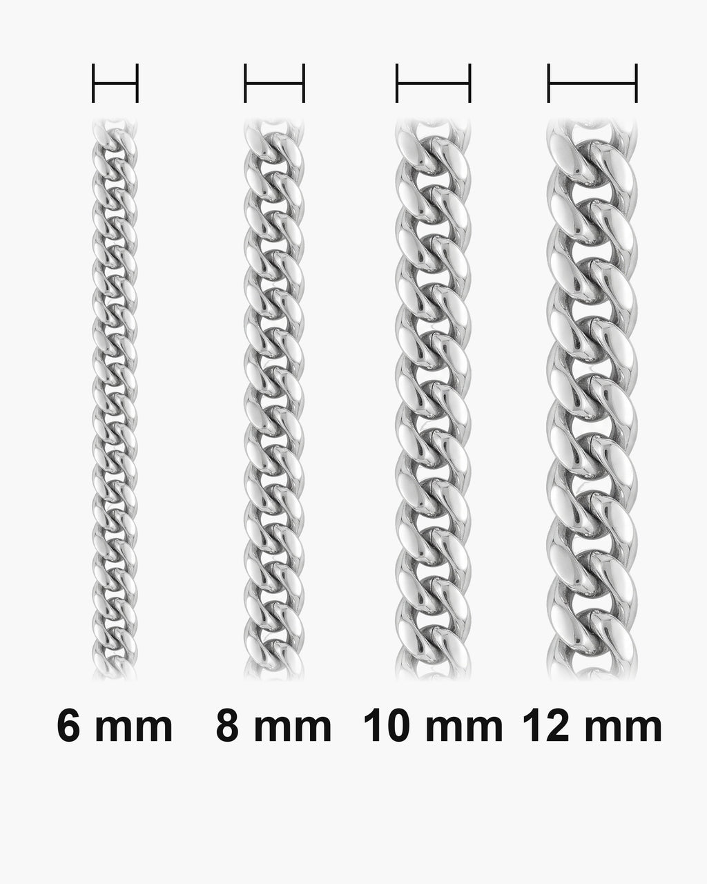 Atlas Miami Cuban Bracelet widths 6 to 12 mm shown at true scale [u:mm]