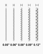 Atlas minimalist box chain actual widths 0.05 in, 0.06 in, 0.08 in, 0.09 in, 0.12 in [u:in]