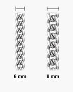 Atlas mirror-polished Cuban chain widths side by side at true scale: 6 and 8 mm [u:mm]