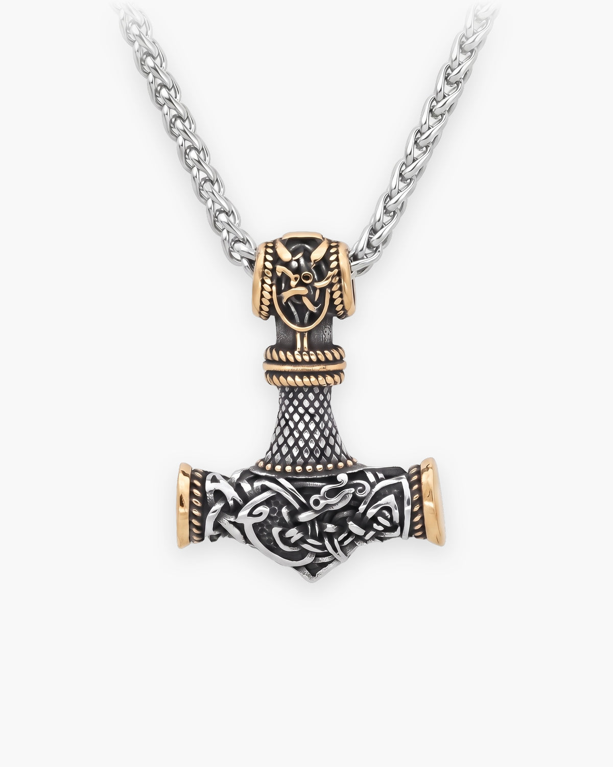 Atlas mjolnir hammer pendant necklace in silver-tone and gold-tone stainless steel [c:silvergold]