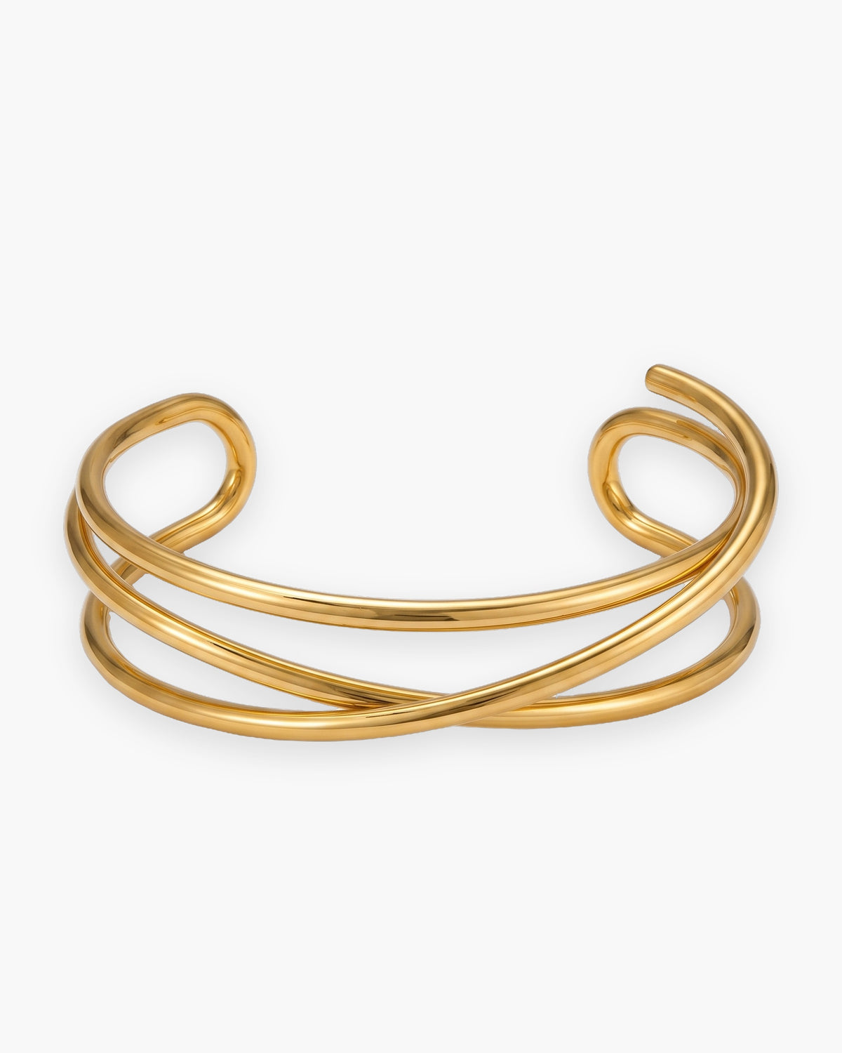 Atlas multi-line open cuff bracelet in gold-tone stainless steel [c:gold]