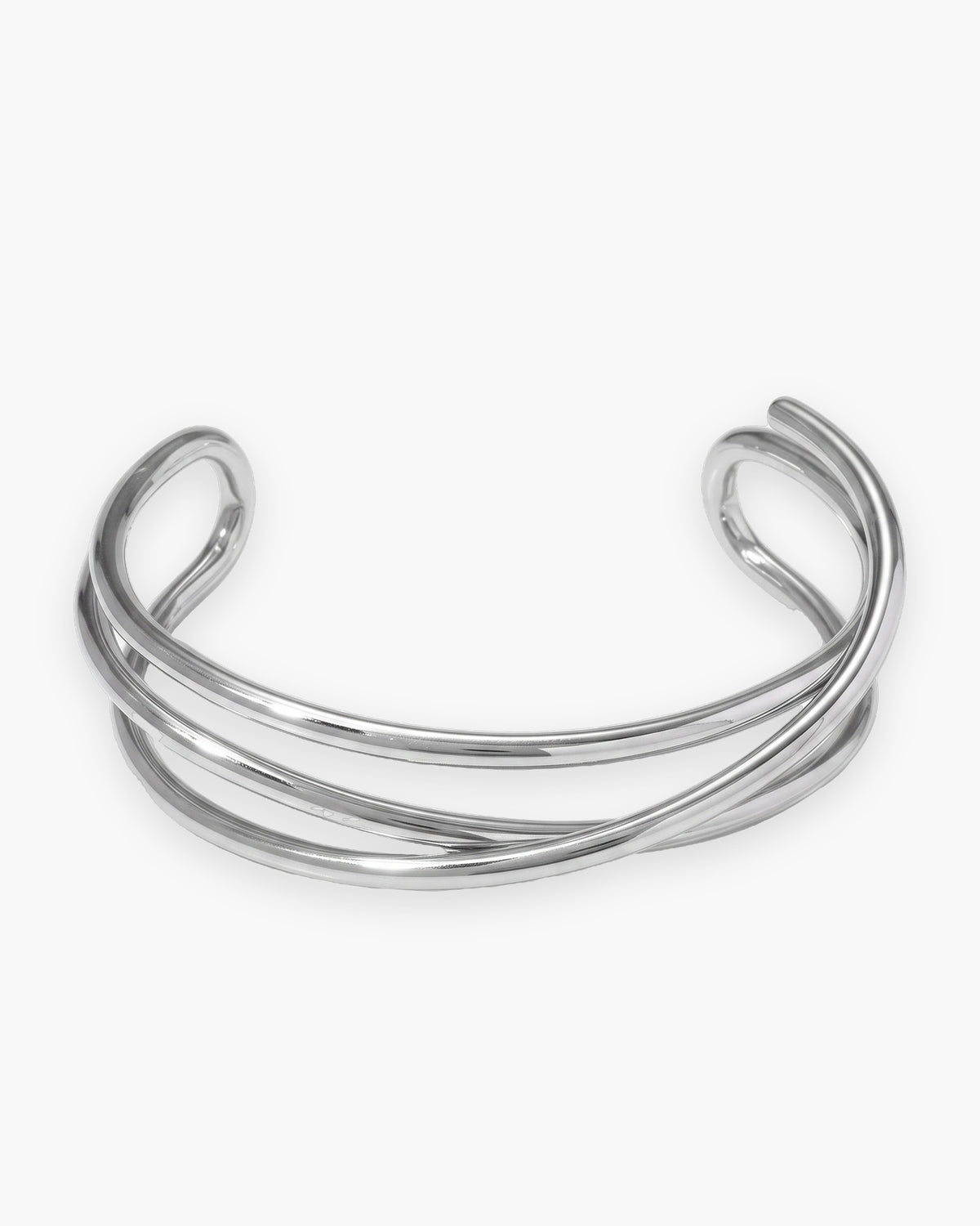 Atlas multi-line open cuff bracelet in silver-tone stainless steel [c:silver]