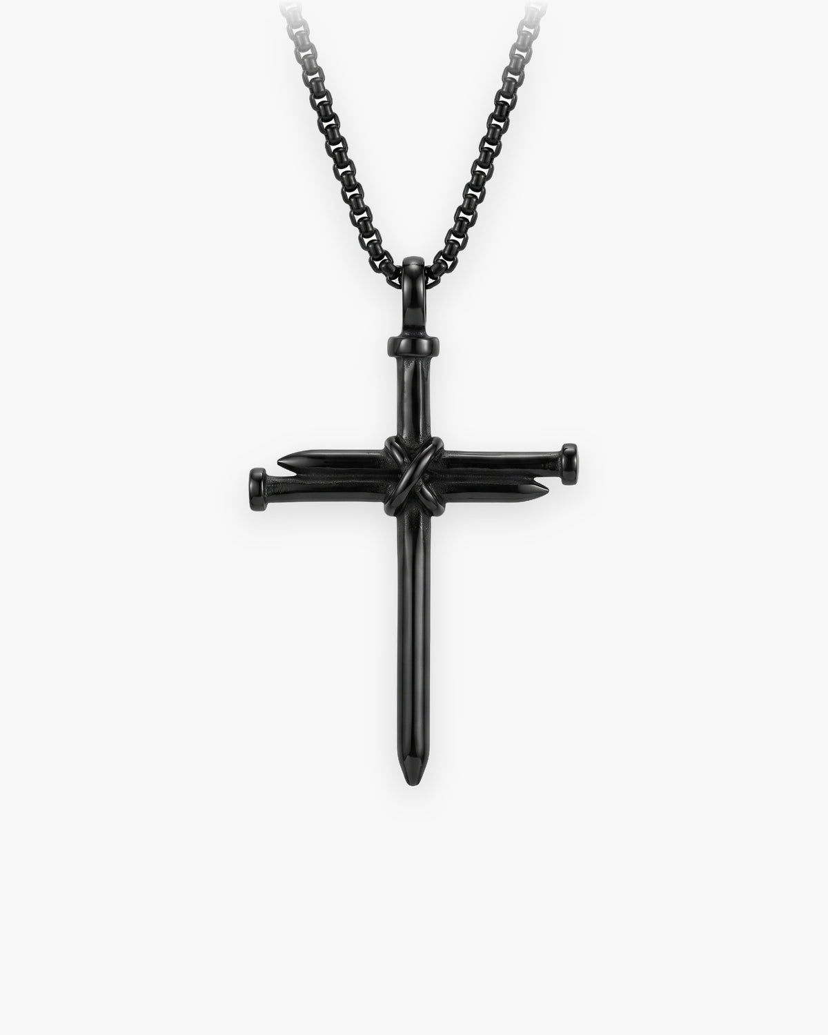 Atlas nail cross pendant necklace in black stainless steel [c:black]