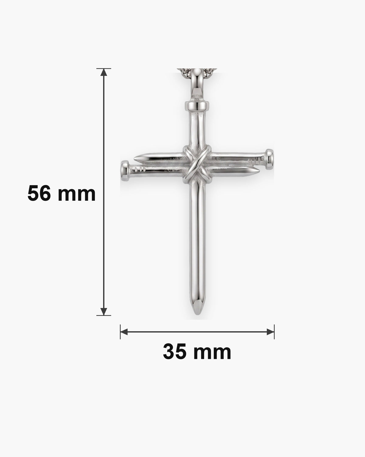 Atlas nail cross pendant necklace dimensions at true scale: 35 x 56 mm [u:mm]