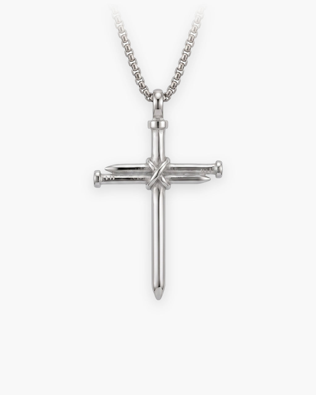 Atlas nail cross pendant necklace in silver-tone stainless steel [c:silver]