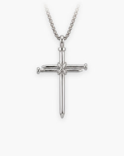Atlas nail cross pendant necklace in silver-tone stainless steel [c:silver]