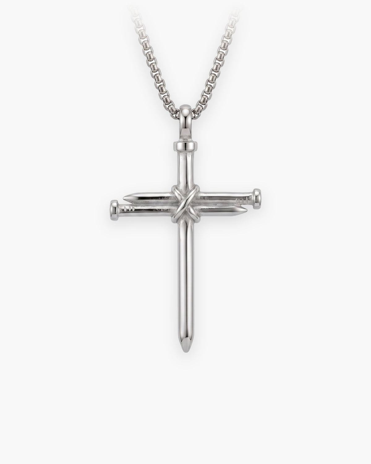 Atlas nail cross pendant necklace in silver-tone stainless steel [c:silver]