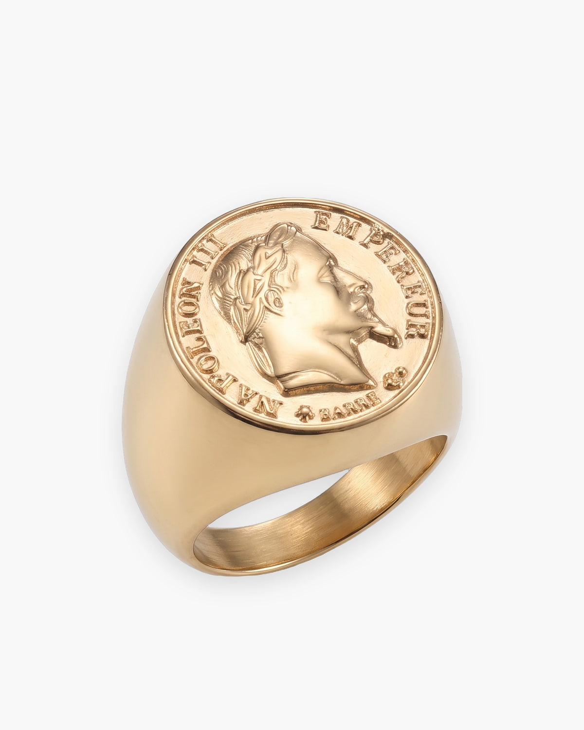 Atlas Napoleon coin signet ring in gold-tone stainless steel [c:gold]