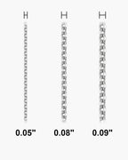 Atlas O-link chain widths side by side at true scale, in inches: 0.05 to 0.09 inch [u:in]