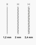 Atlas O-link chain widths side by side at true scale: 1.2, 2 and 2.4 mm [u:mm]