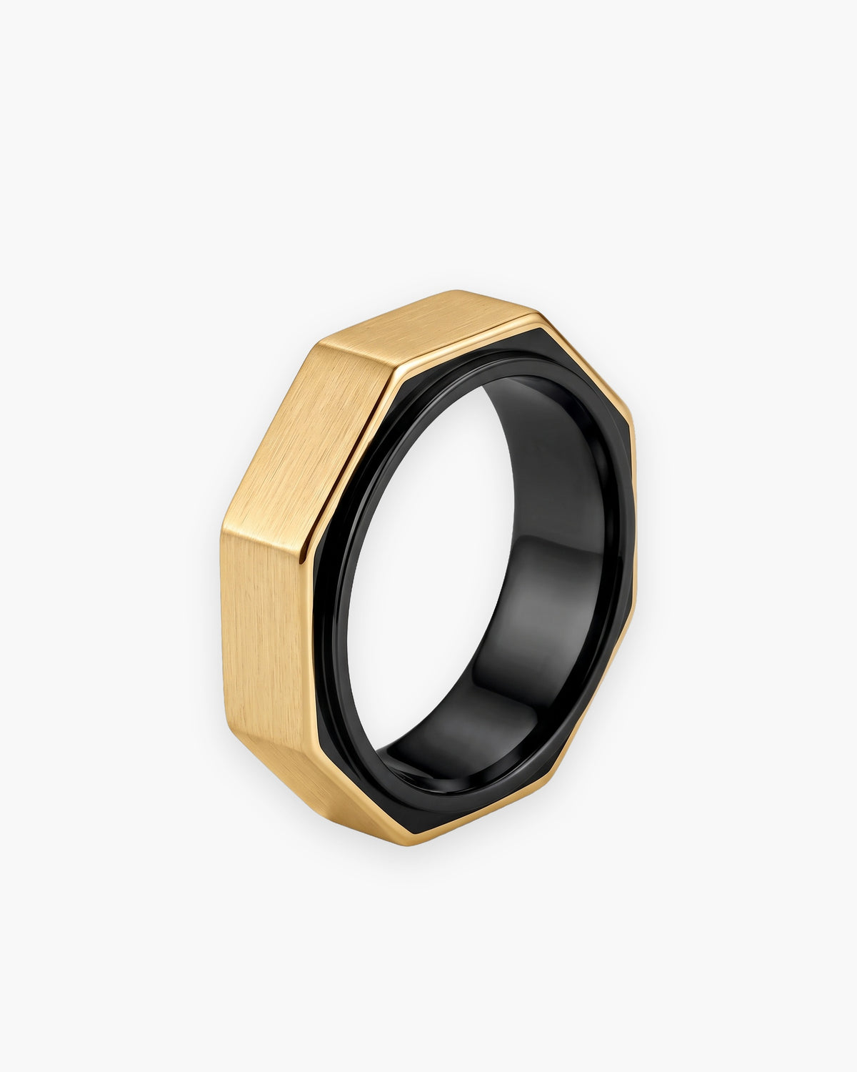 Atlas octagon ring in black and gold-tone stainless steel [c:blackgold]