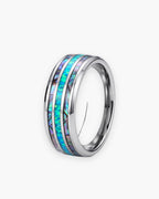 Atlas opal and abalone inlay ring in silver-tone tungsten carbide [c:silver]