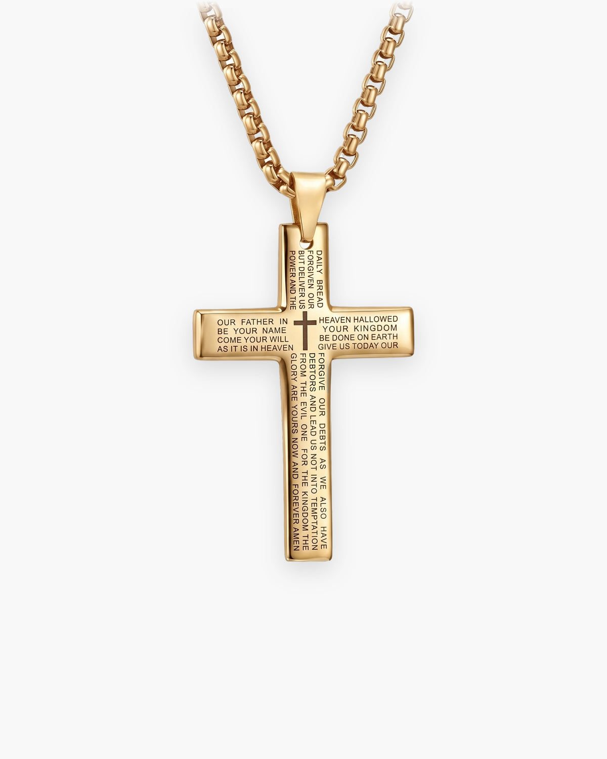 Atlas Our Father engraved cross pendant necklace in gold-tone titanium steel [c:gold]