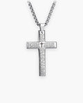 Atlas Our Father engraved cross pendant necklace in silver-tone titanium steel [c:silver]