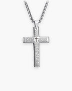 Atlas Our Father engraved cross pendant necklace in silver-tone titanium steel [c:silver]
