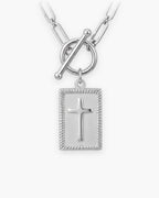 Atlas paperclip chain cross tag necklace in silver-tone stainless steel, textured cross tag [c:silvertexturedcross]