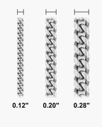 Atlas polished Cuban chain widths side by side at true scale, in inches: 0.12 to 0.28 inch [u:in]