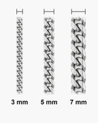 Atlas polished Cuban chain widths side by side at true scale: 3, 5 and 7 mm [u:mm]