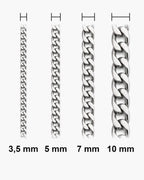 Atlas curb chain widths side by side at true scale: 3.5, 5, 7 and 10 mm [u:mm]