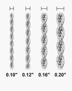 Atlas Polished Rope Chain widths 0.10 to 0.20 inch shown at true scale [u:in]