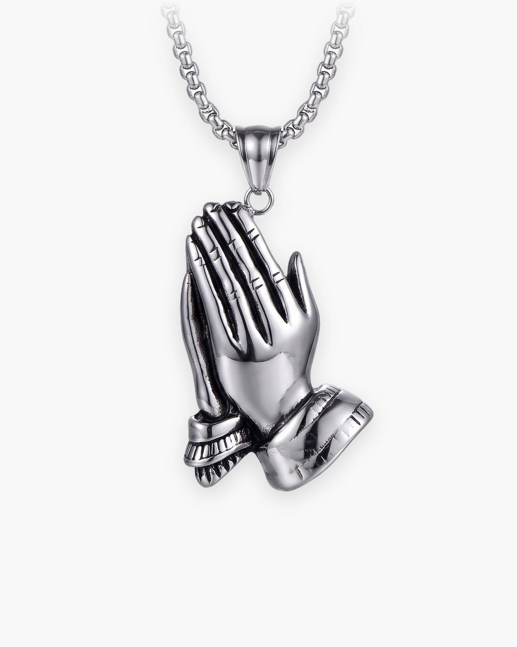 Atlas praying hands pendant necklace in silver-tone stainless steel [c:silver]