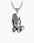 Atlas praying hands pendant necklace in silver-tone stainless steel [c:silver]