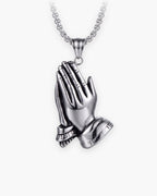 Atlas praying hands pendant necklace in silver-tone stainless steel [c:silver]