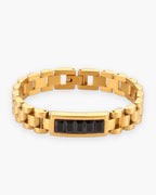 Atlas president link inlay bracelet in gold-tone with black stones stainless steel [c:black]