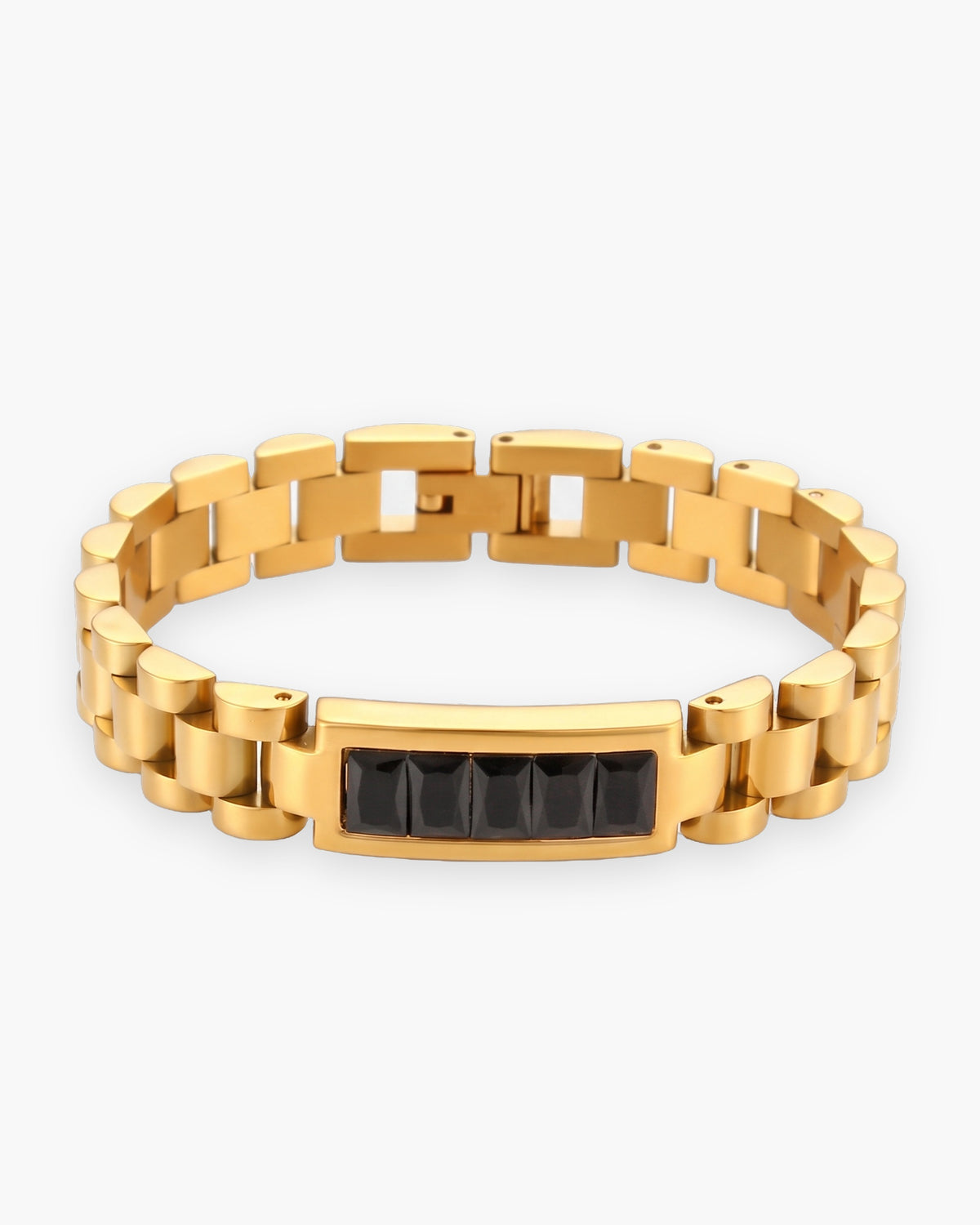 Atlas president link inlay bracelet in gold-tone with black stones stainless steel [c:black]