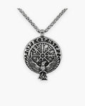 Atlas raven Vegvisir compass necklace in antique silver titanium steel [c:silver]