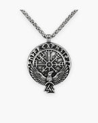 Atlas raven Vegvisir compass necklace in antique silver titanium steel [c:silver]