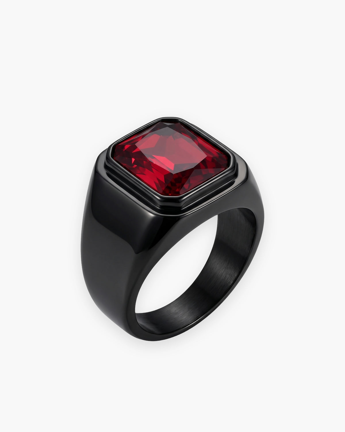 Atlas red stone signet ring in black stainless steel [c:black]