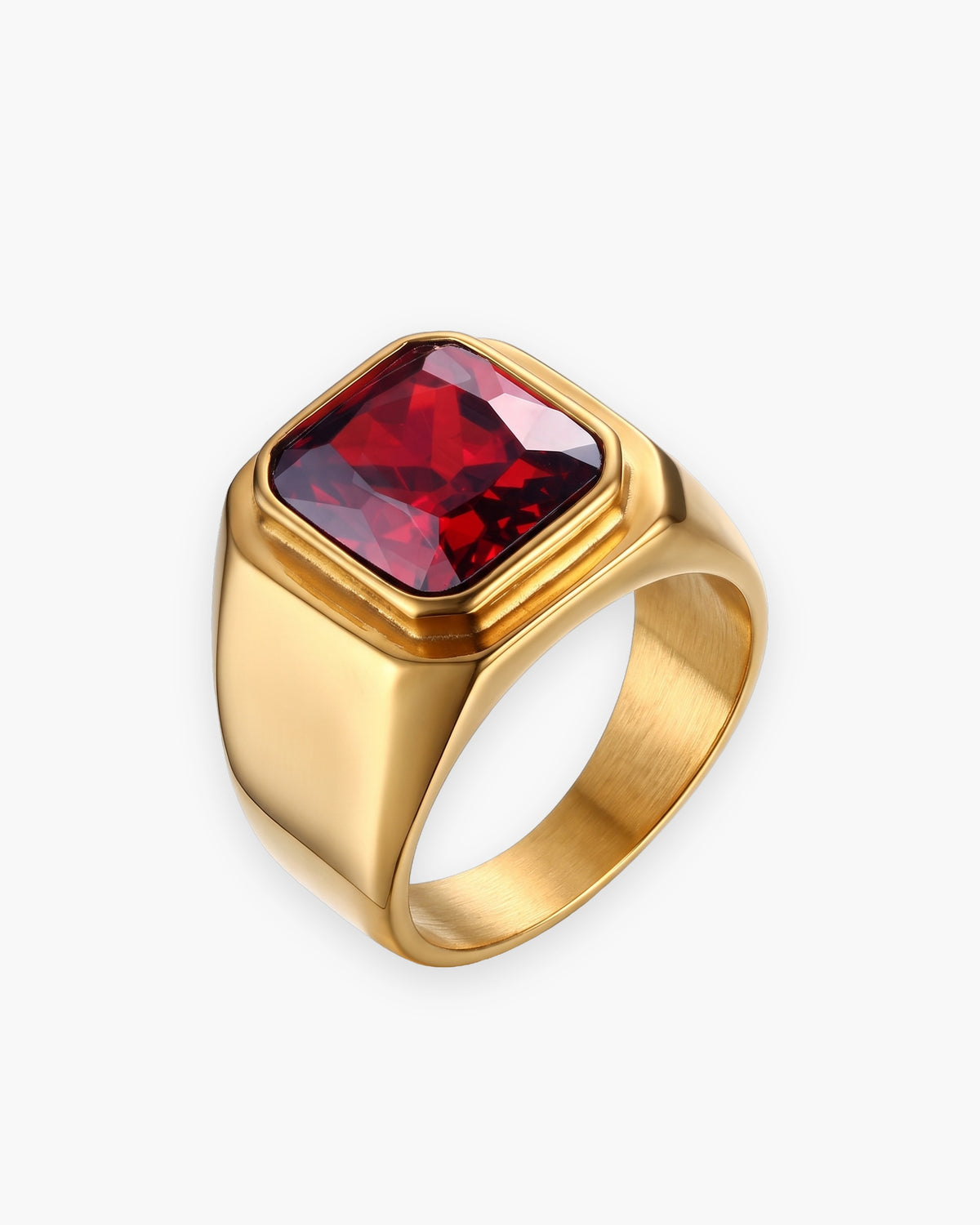 Atlas red stone signet ring in gold-tone stainless steel [c:gold]