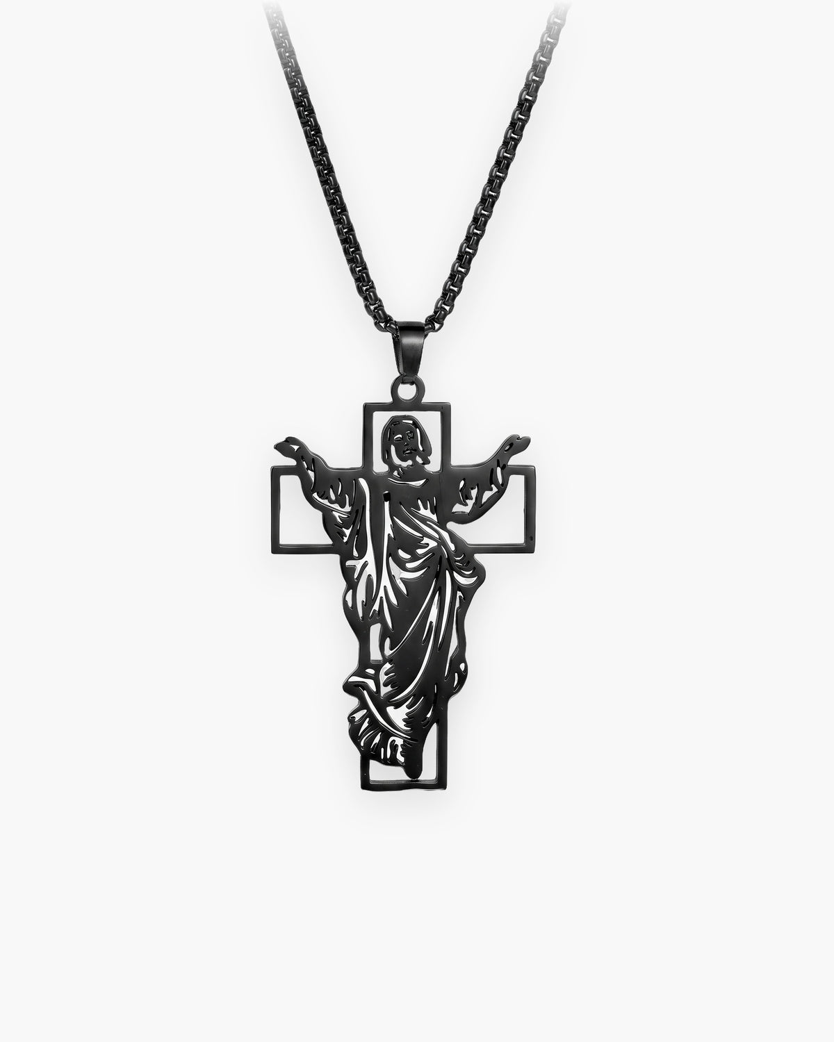 Atlas Risen Christ cross necklace in black titanium steel [c:black]