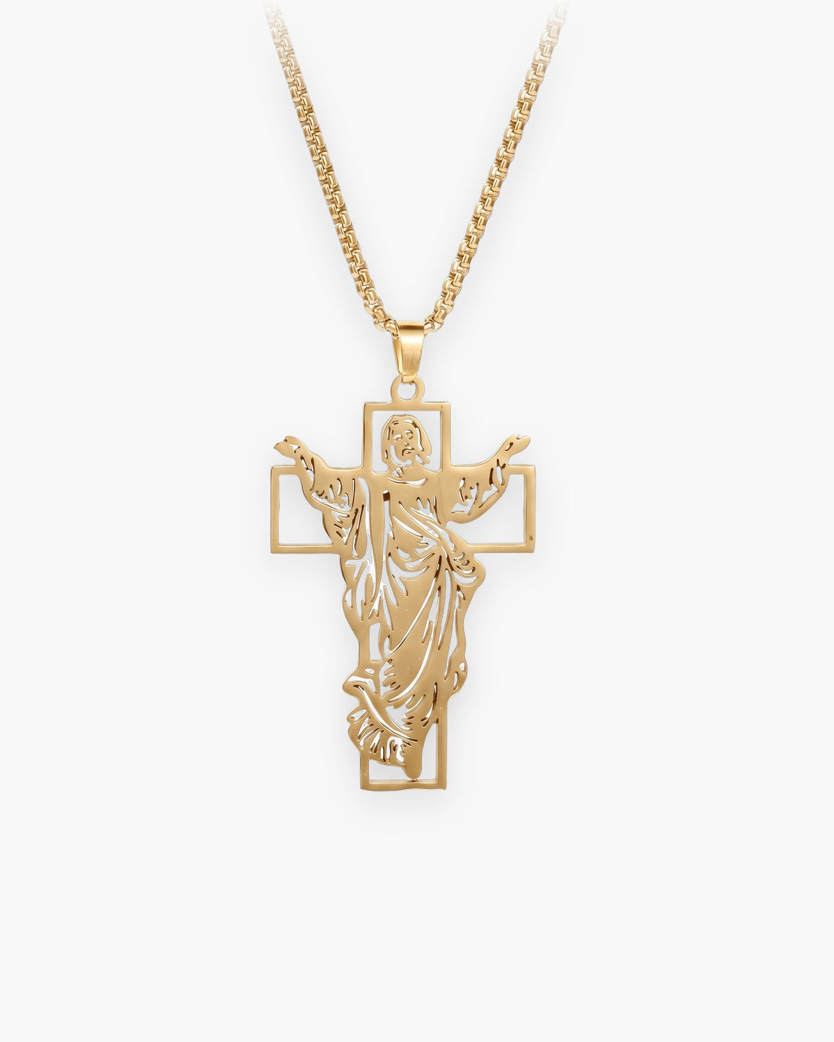 Atlas Risen Christ cross necklace in gold-tone titanium steel [c:gold]