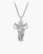 Atlas Risen Christ cross necklace in silver-tone titanium steel [c:silver]