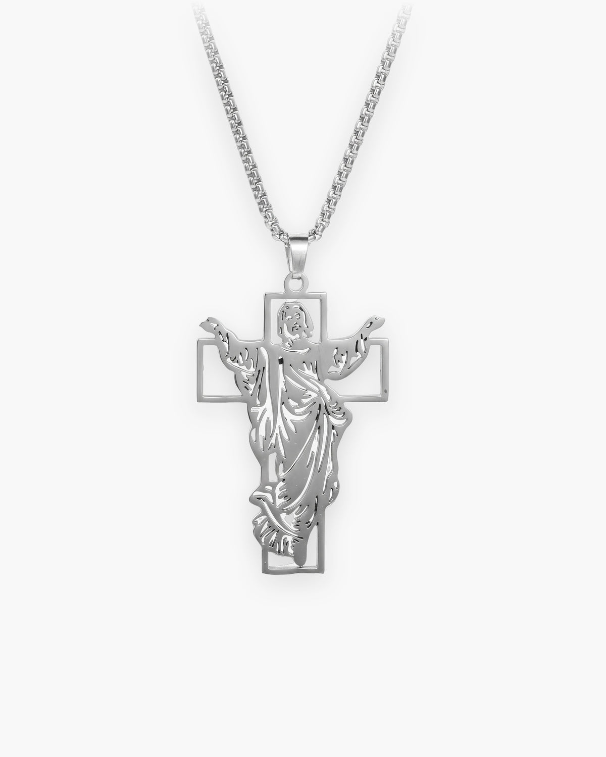 Atlas Risen Christ cross necklace in silver-tone titanium steel [c:silver]