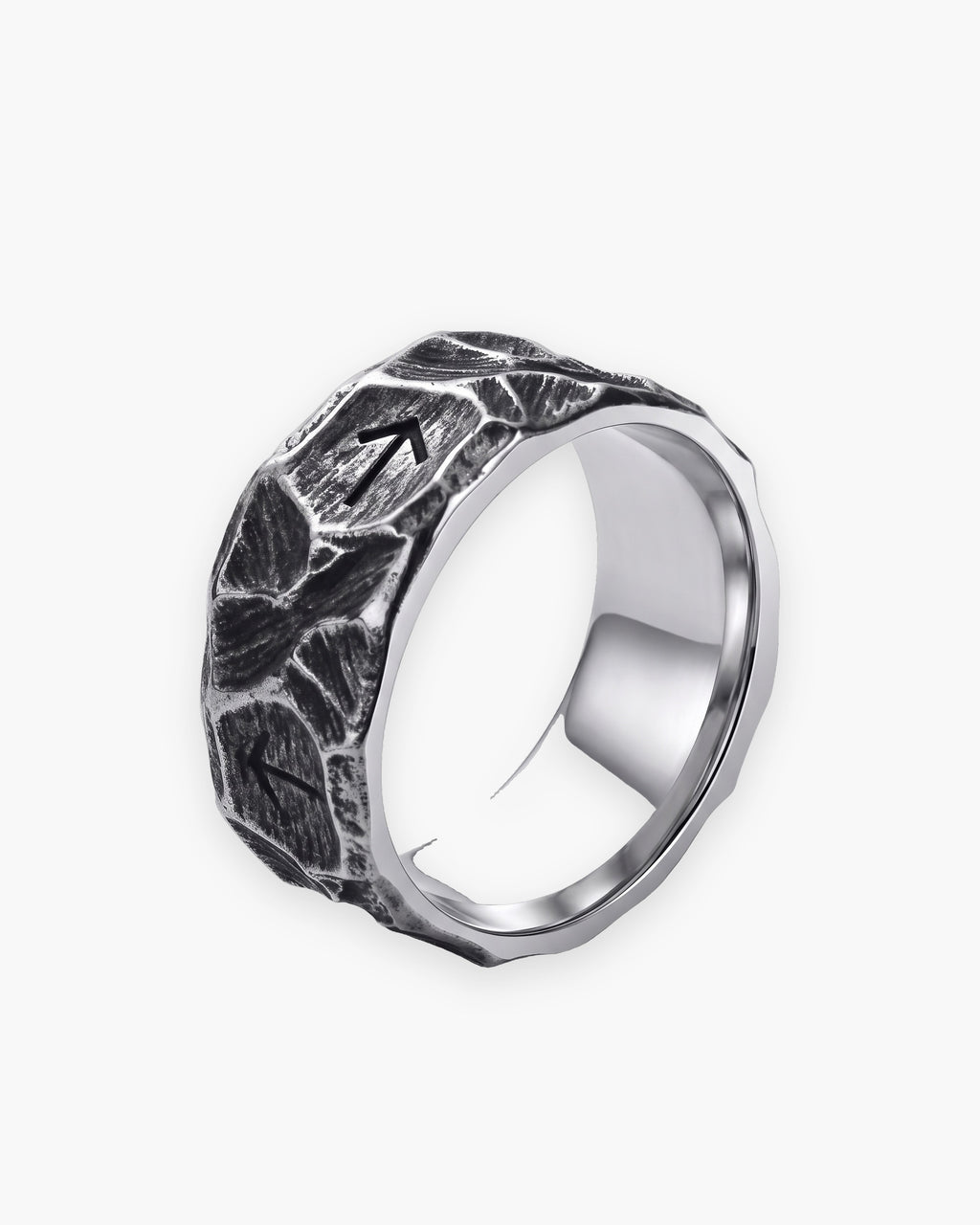 Atlas rock texture rune ring in antique silver titanium steel [c:silver]