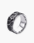 Atlas rock texture rune ring in antique silver titanium steel [c:silver]