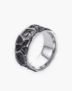 Atlas rock texture rune ring in antique silver titanium steel [c:silver]