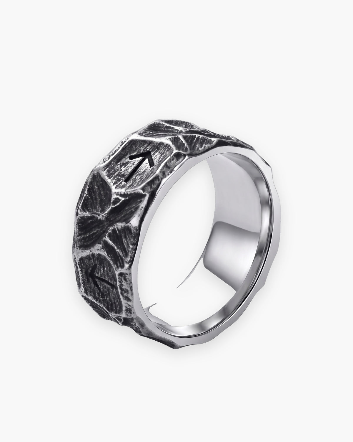 Atlas rock texture rune ring in antique silver titanium steel [c:silver]